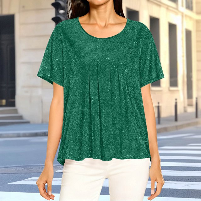 Ounisa Women's Plus Size Sparkly Top Glitter Blouse Short Ruffle Sleeves Dressy Shirt Elegant Party