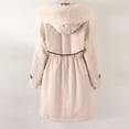 thumbnail image 4 of QIPOPIQ Parka Jacket Women Clearance Drawstring Waist Fuzzy Trim Hooded Heavyweight Winter Coat Plus Size Long Jacket Faux Fur Hood Puffer Jacket Beige L, 4 of 4