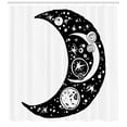 thumbnail image 3 of Magic Moon Shower Curtain, Creative Monochrome Illustration of Crescent Doodle, Fabric Bathroom Set with Hooks, 69W X 70L Inches, Charcoal Grey and White, by Ambesonne, 3 of 3