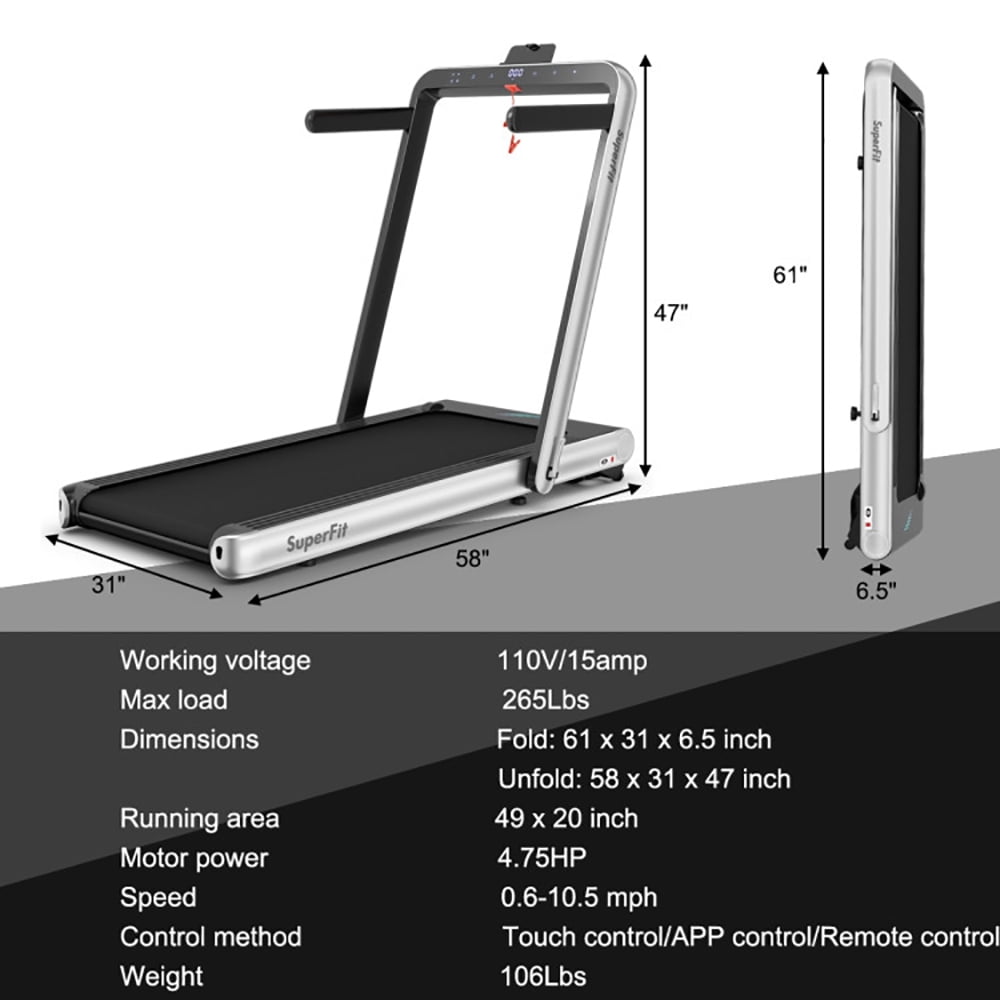 Spaco 4.75HP 2 In 1 Folding Treadmill with Remote APP Control-Silver, Home Fitness Equipment for Walking & Running , Cardio Exercise Machine, Preset and Adjustable Programs