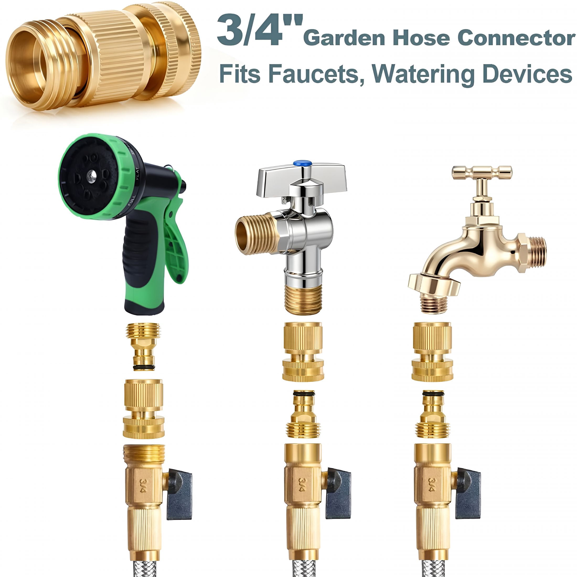 HIBIBUD Garden Hose Quick Connect,Solid Brass 3/4 Inch Ght Leak-Proof Connectors,Heavy Duty Male&Female Quick Connect Hose Fittings,Easy Connect Water for Sprinkler&Pressure Washer