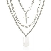 Yaoping New Multi-Layer Long Chain Necklace Punk Cross Pendant Necklace For Women Men Metal Silver Chains Hip Hop Goth Jewelry Gifts