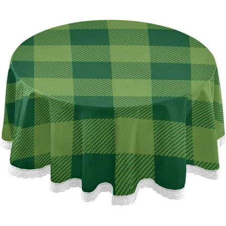 SKYSONIC St Patrick's Day Round Tablecloth Green Plaid Washable Polyester Table Cloth Home Restaurat Decorative Table Cover for Wedding Party Dining 60in