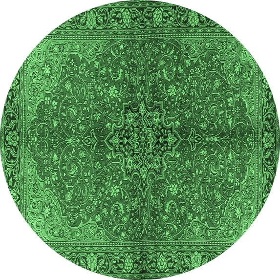 Ahgly Company Indoor Round Persian Emerald Green Traditional Area Rugs, 4' Round