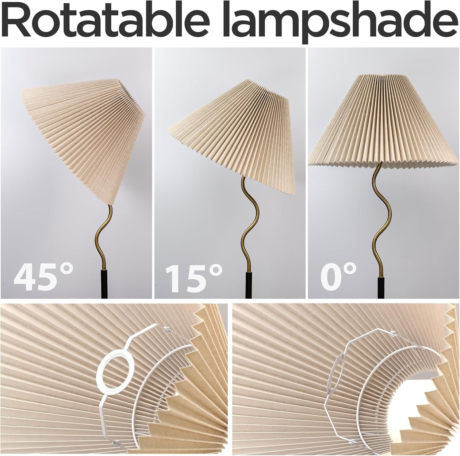 KUNJOULAM Modern Pleated Floor Lamp, Black Pole Floor Lamps, Simple Design Tall Lamp with Adjustable Beige Lampshade, Standing Lamp for Living Room, Bedroom, Office, Home (Without Bulb)