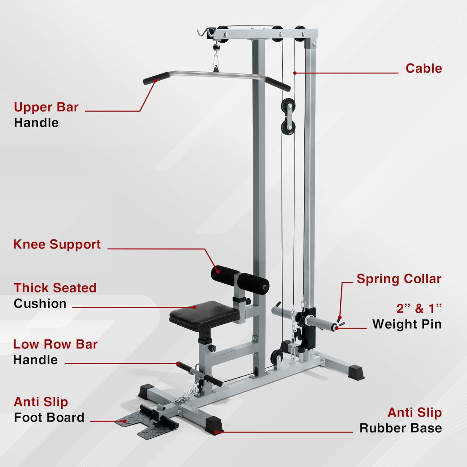 Yes4all LAT Pull Down Machines, LAT Row Cable Machine, LAT Tower with Additional Pulley Cable, High & Low Pulley Stations