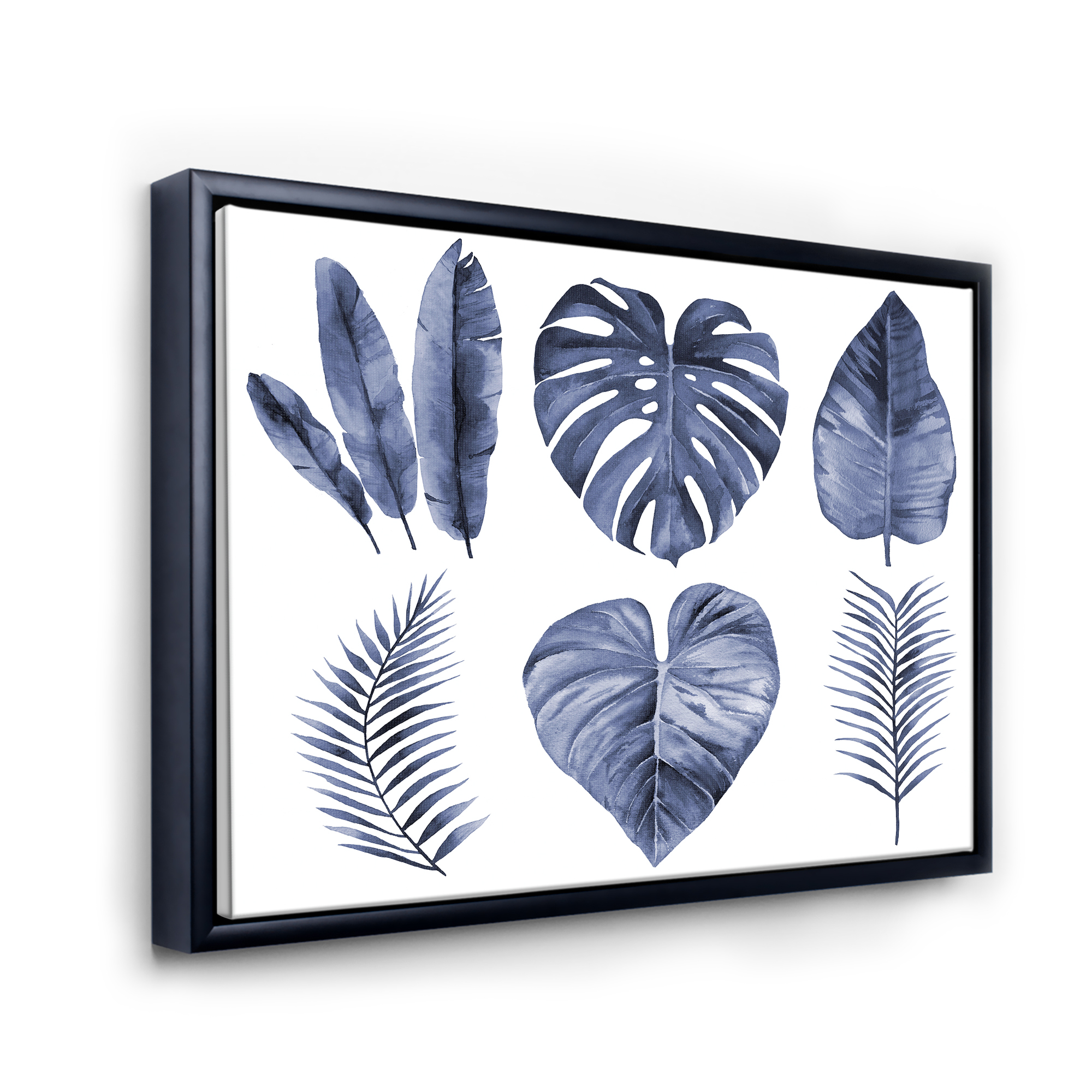 Designart 'Blue Watercolour Tropical Leaves I' Farmhouse Framed Canvas Wall Art Print