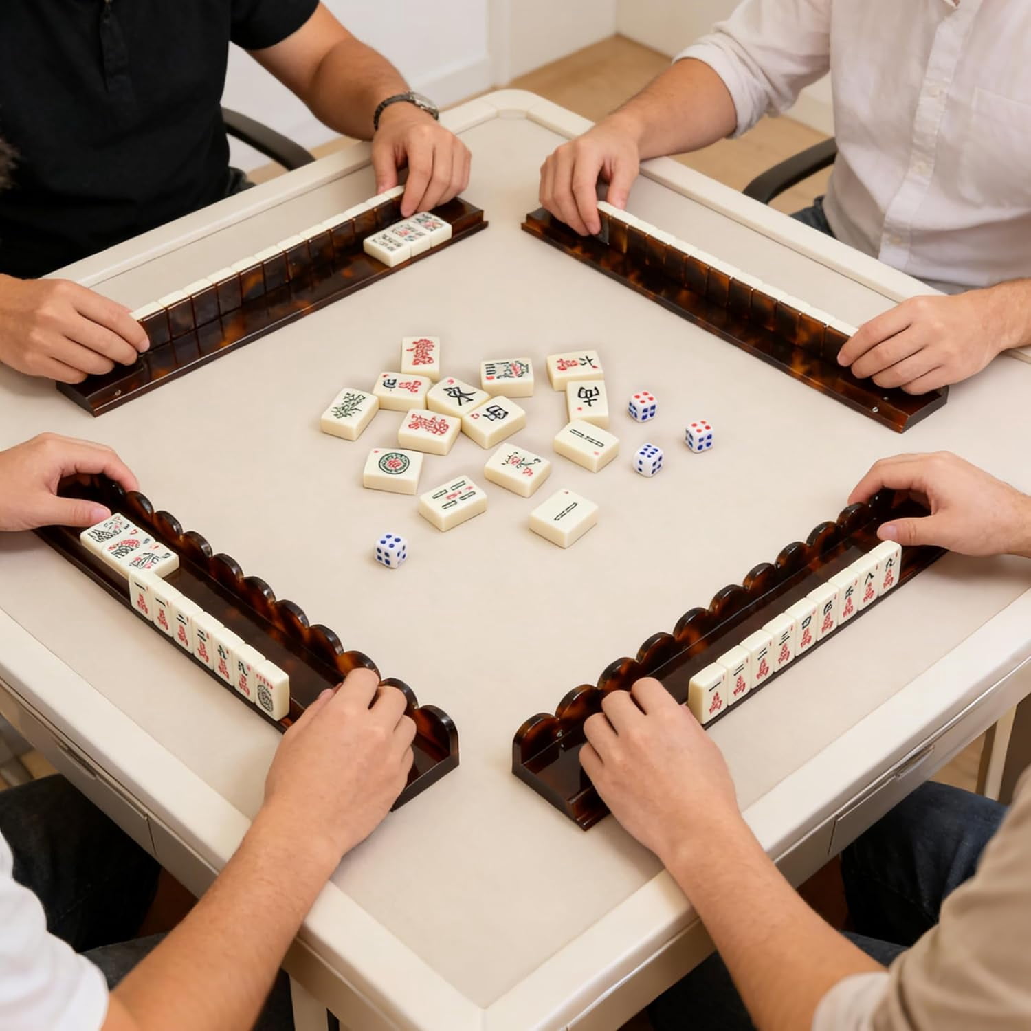 1pc Tortoise Shell Mahjong Rack with Magnetic Pusher 17.5/20 Inch Scalloped Acrylic Tile Holder for Mahjong, Single One