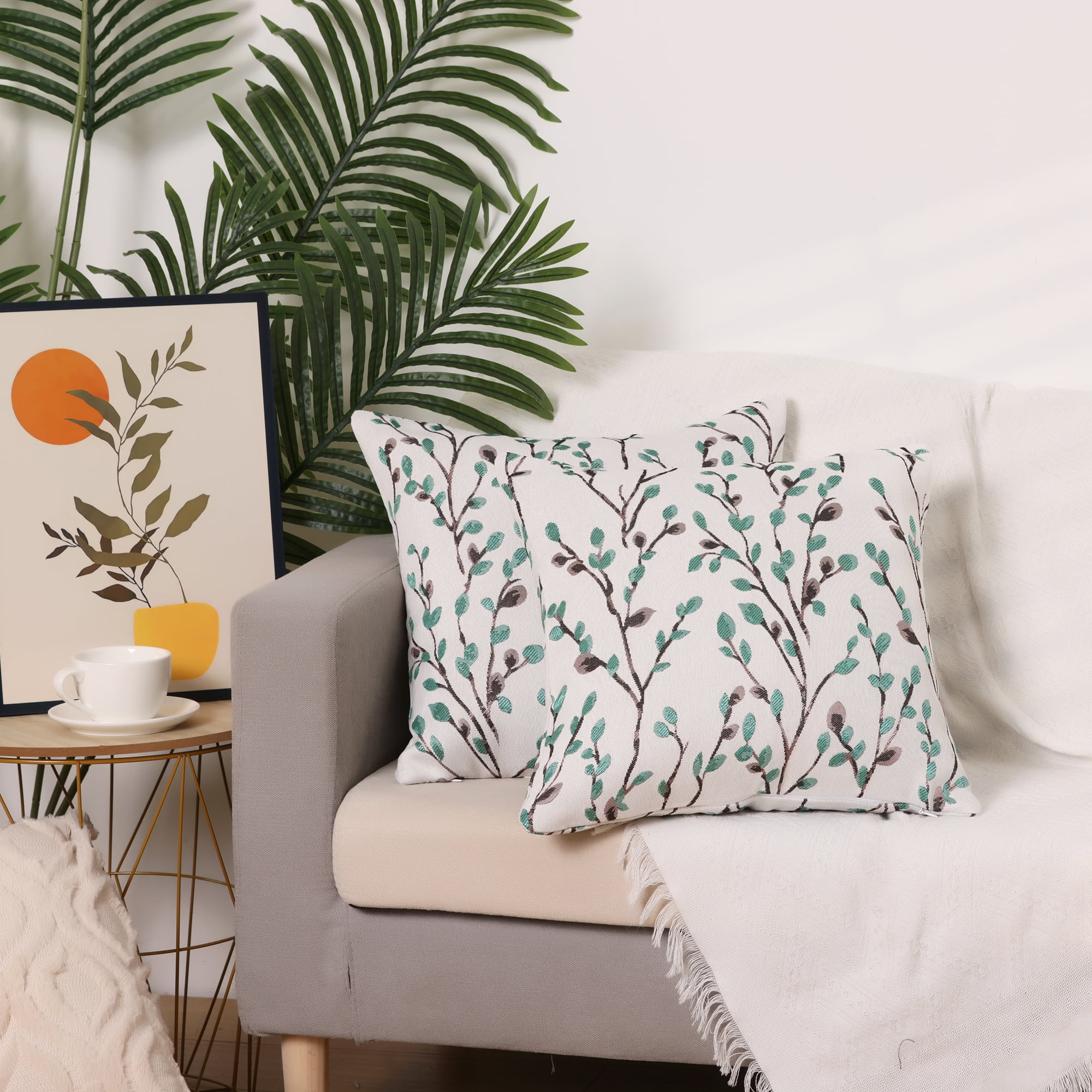 Unique Bargains Floral Pattern Decoration Throw Pillow Cover Green Flower 18" x 18"
