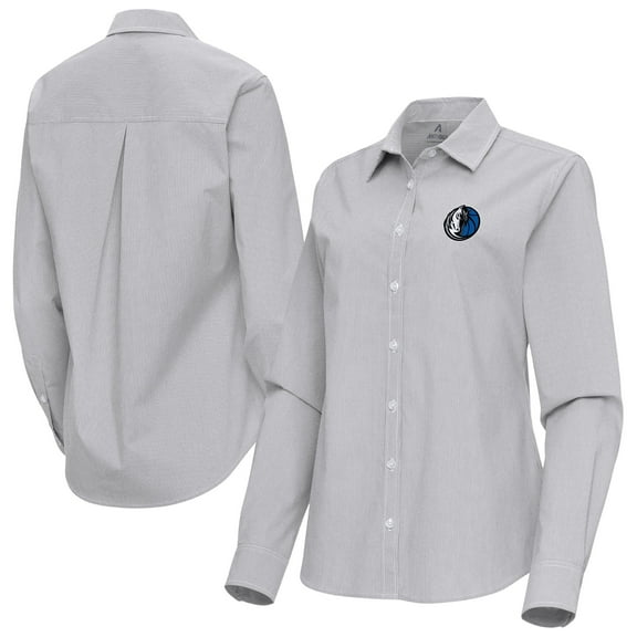 Women's Antigua Gray Dallas Mavericks Porter Woven Long Sleeve Button-Up Shirt
