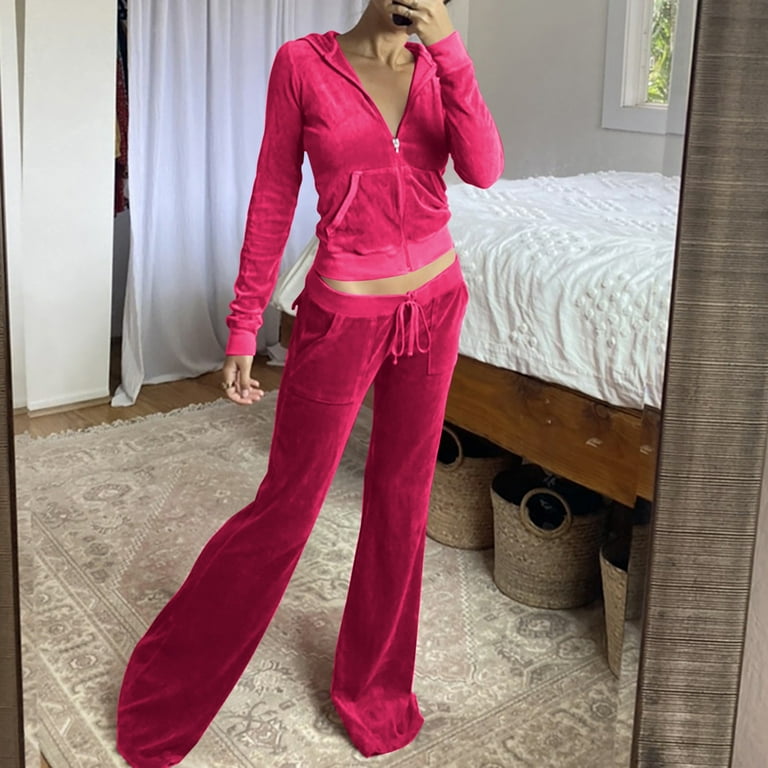 YYDGH Women's Velour Tracksuit 2 Piece Outfits Long Sleeve Cropped