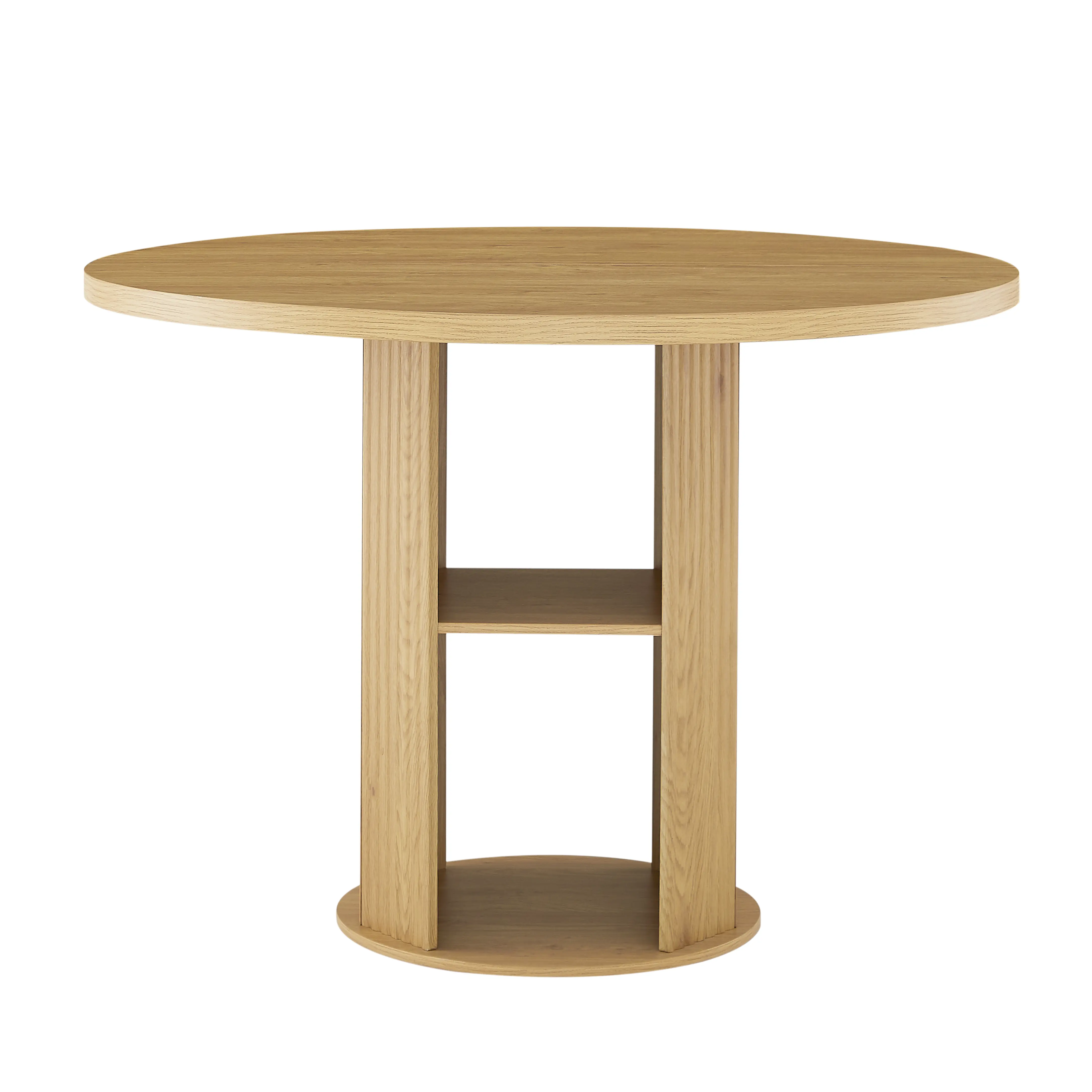 Aukfa 2 Pcs Round Dining Table Set with 2-Tier Storage Shelves, 2 Upholstered Chairs, Natural