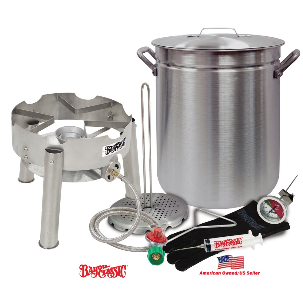 Bayou Classic Turkey Fryer Kit 42Quart Aluminum "GRAND GOBBLER" for 25+ Lbs Turkeys with Low