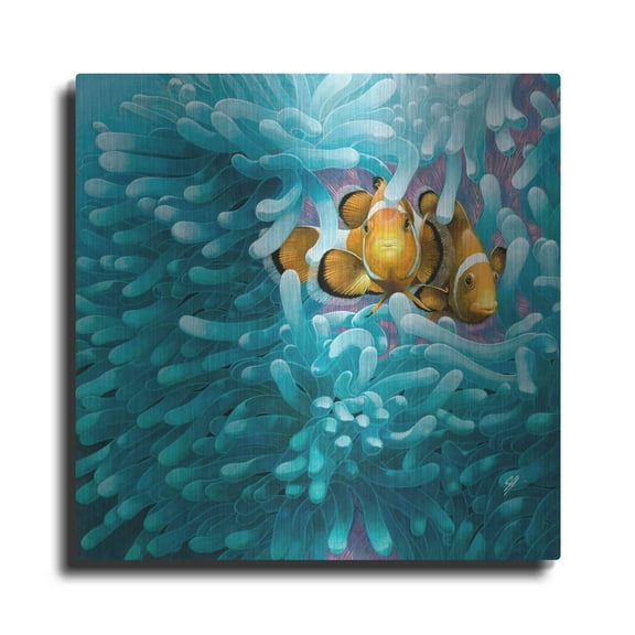 Luxe Metal Art 'Clowns' by Durwood Coffey, Metal Wall Art, 24"x24"