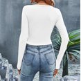 thumbnail image 4 of Baberdicy Women's T-Shirts Women's Long Sleeve Crop Top Ribbed Slim Fitted Casual Tight Fitting T Shirt Tops Womens Tops White, 4 of 6