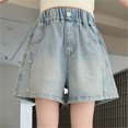 thumbnail image 2 of Huanglei Girls Denim Shorts For Everyday Wear Loose Fit Casual Cuffed Kids Shorts With Stretch ，Toddler Denim Shorts /Size 3-4 Years(Sky Blue), 2 of 4