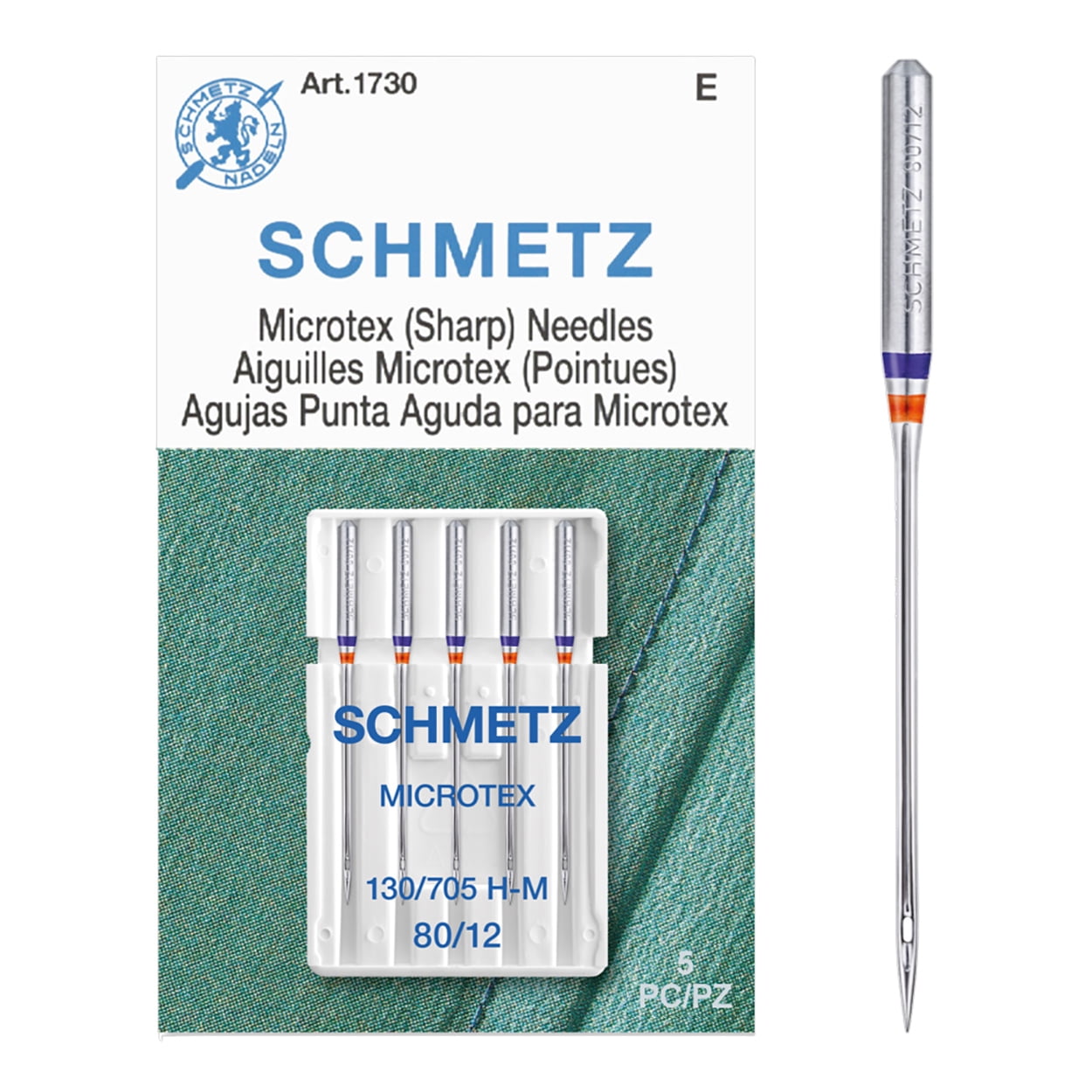 SCHMETZ Microtex Size 80/12 Sharp Sewing Machine Needles 5 Pack