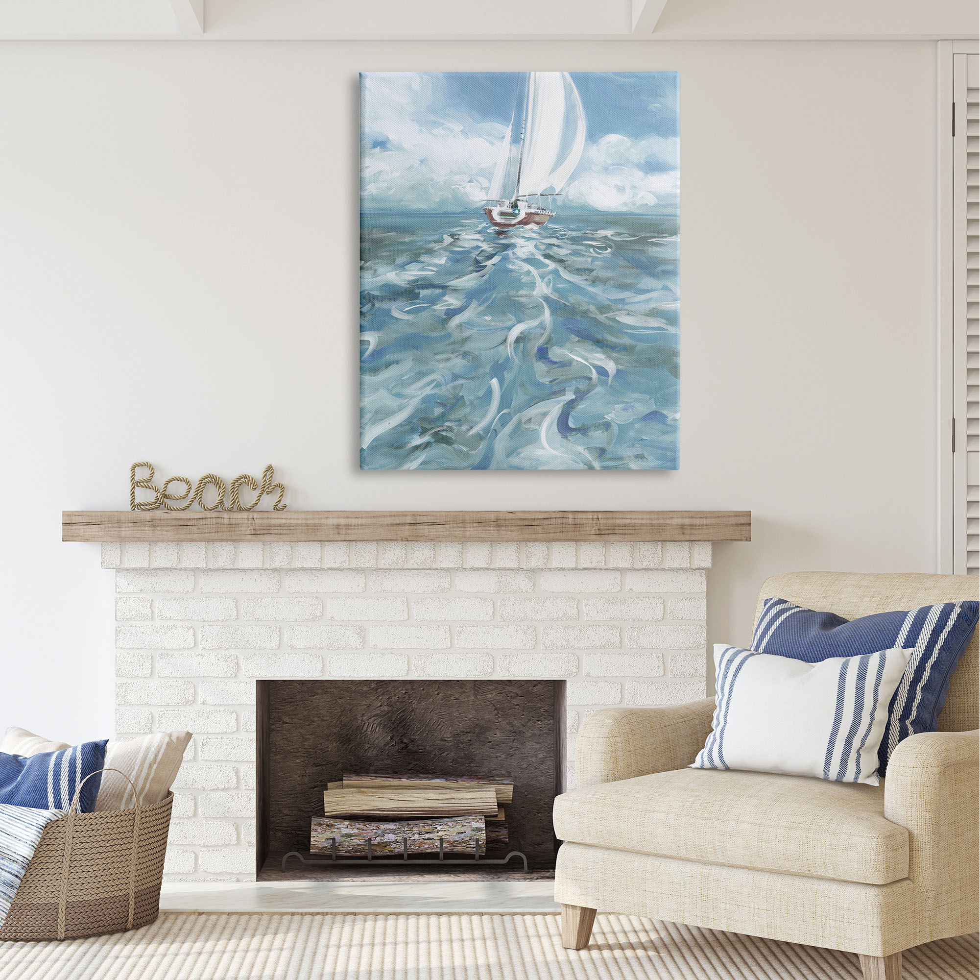 Stupell Industries Boat Waves Wake Painting Transportation Painting Gallery Wrapped Canvas Print Wall Art, 36 x 48