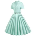 thumbnail image 2 of Zpanxa 1950's Dresses for Women Vintage, Solid Short Sleeve Shirt Medieval Vintage Dress, Stretch Slim High Waist Swing Dress, Audrey Hepburn Style Party Dresses Mint Green M, 2 of 7