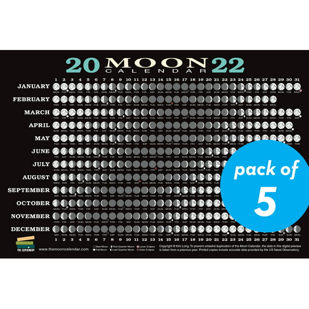 2022 Moon Calendar Card 5 Pack Lunar Phases Eclipses And More Cards Walmart Com