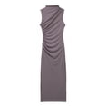 thumbnail image 4 of Women Elegant Sleeveless High Collar Long Dress Fashion Sexy Split Pleated Bodycon Dress Summer Sleeveless Going Out Clothes, 4 of 7
