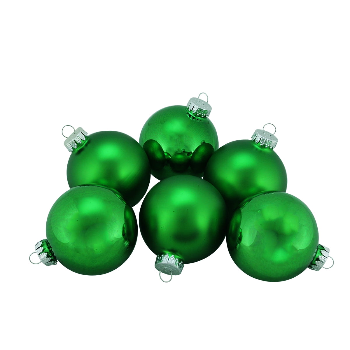6ct Shiny and Matte Emerald Green Glass Ball Christmas Ornaments 2.5