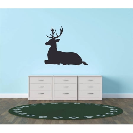 Care Taker Cute Animal Wall Decal Decoration Lovely Sitting Deer Black Silhouette Lasts Years and Easily Removable - Size: 40 In(W) x 40 In(H)