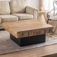 thumbnail image 4 of 41.73" Vintage Square Wood Coffee Table with Three-Dimensional Embossed Pattern Design -Coffee Table with 2 Drawers and MDF Base for Country Cottage and Retro Farmhouse Décor, 4 of 9
