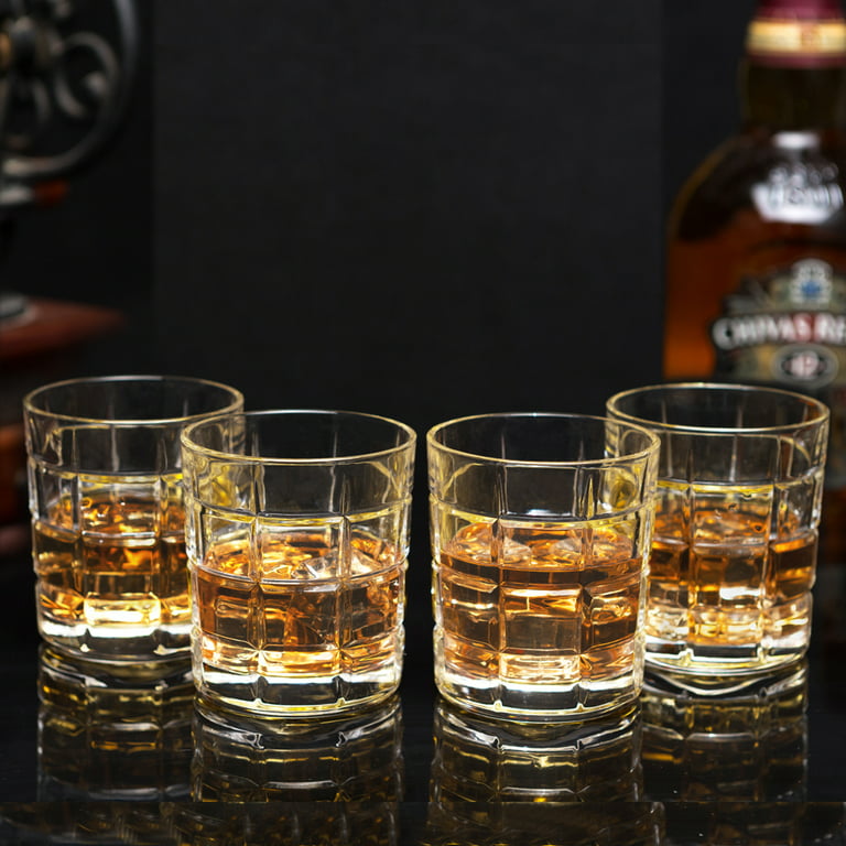 CUCUMI 4pcs 10oz Whiskey Glasses Set Old Fashioned Scotch Glasses