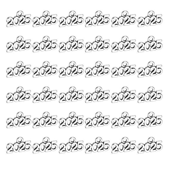 Uxcell 36 Pcs Metal Year Number Charm, 2025 Graduation Tassel Year Charms for Bracelets Earrings Graduate Hats Tassel DIY Crafting, Silver