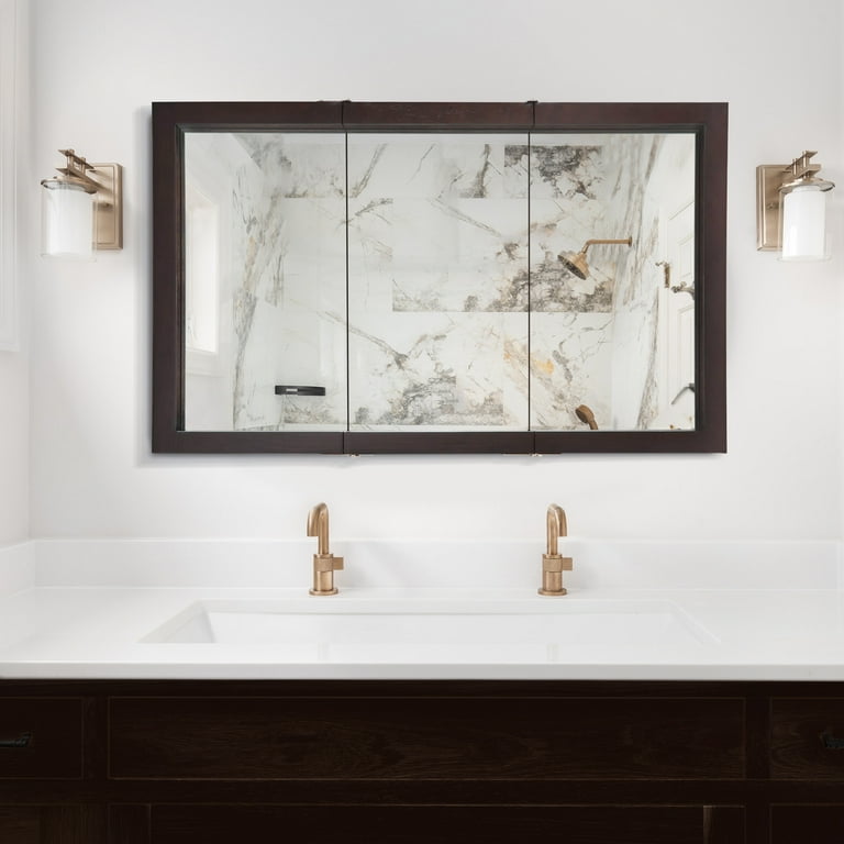 Ventura Medicine Cabinet 48 Inch Durable Espresso Assembled Frame Bathroom Wall Cabinet with Mirrored Doors 6