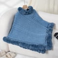 thumbnail image 2 of ibuvkizy Sweaters for Women Solid Color Long Hook Flower Hollow Irregular Tassel Shawl Knitted Sweater Blue,Free Size, 2 of 5