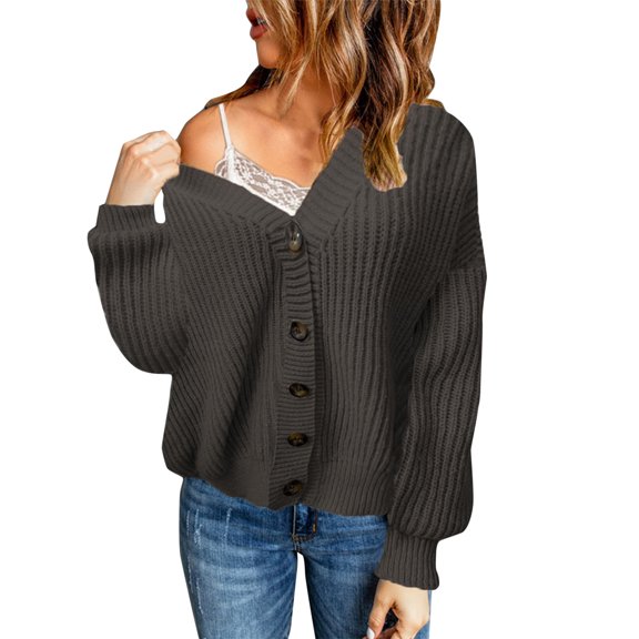 Vedolay Womens Sweater Plus Size Casual Short Sleeve Cardigan Coat Coffee,S