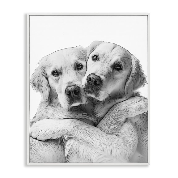 Stupell Industries Two Hugging Dogs Animals & Insects Painting White Framed Art Print Wall Art, 16 x 20