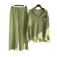 thumbnail image 4 of Lefu Women Comfortable Solid Shirt and Loose Wide Leg Pants 2PCS Suit Vintage Set, 4 of 9