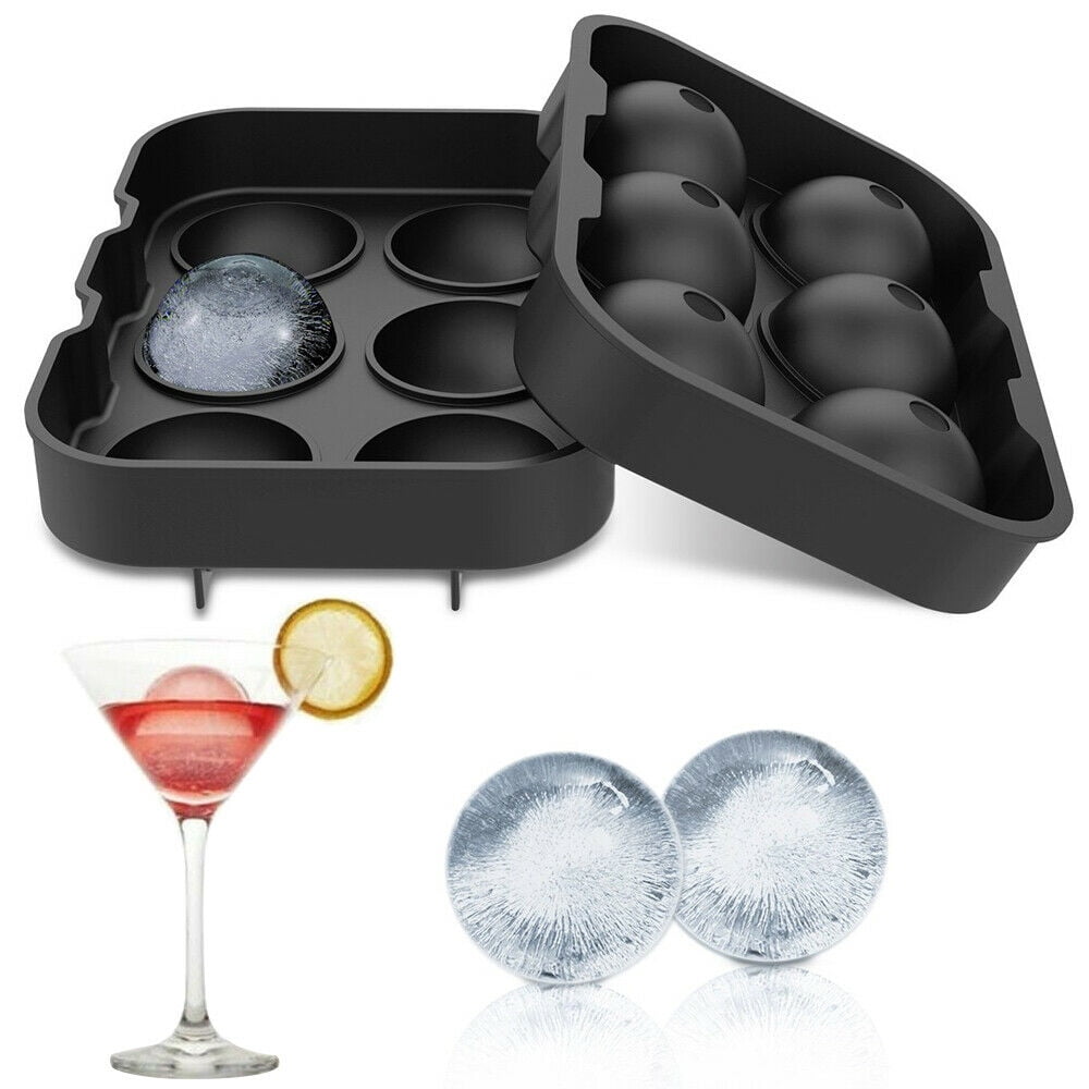 Black Round Silicon Ice Cube Ball Maker Tray 6 Large Sphere Molds Bar