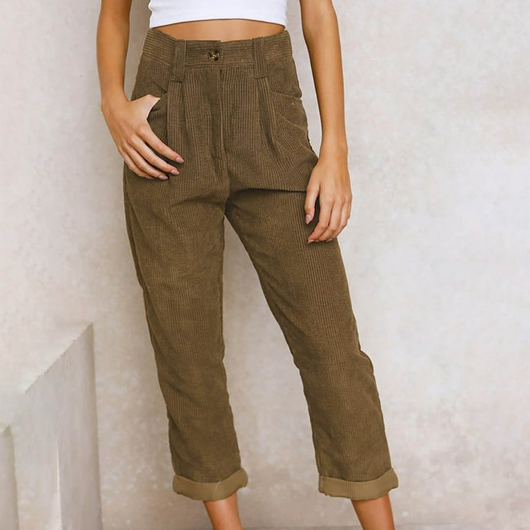 YWDJ Pants for Women Trendy High Waisted Fashion Trousers Full Pants Casual  Straight Solid Color Suit PantsBrownS 