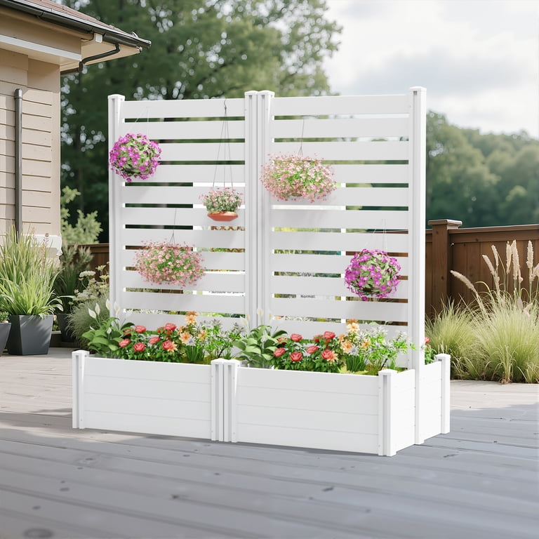 MAYEERTY Outdoor White PVC Rectangular Planter Box with Trellis