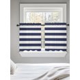 thumbnail image 5 of Blue Stripes Sheer Kitchen Tier Curtains 24 Inch length, Rod Pocket Half Curtains Short Drapes, Simple Blue White Texture Light Filtering Chiffon Small Window Treatments 2 Panels 27.5"W x 24"L, 5 of 7