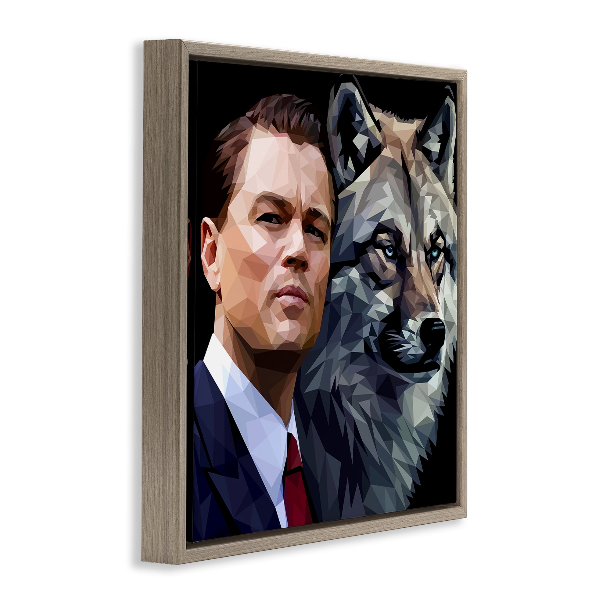 Stupell Industries Leonardo with Wolf People Painting Brown Floater Framed Canvas Art Print Wall Art, 18 x 18