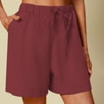 thumbnail image 2 of Bwdbhd Linen Shorts for Womens Casual Shorts Cargo Lightweight Hiking Shorts Waist Drawstring Summer Lounge Shorts with Pockets Red,3XL, 2 of 5