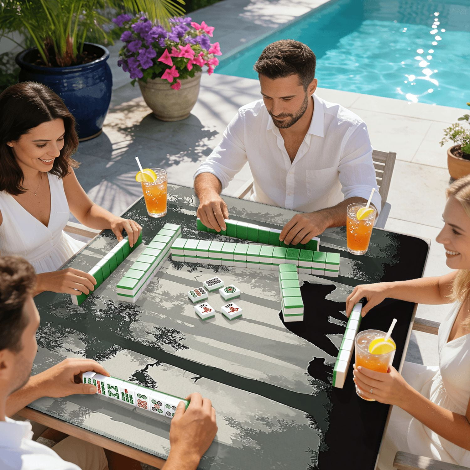 Mahjong Mat 31.5" x 31.5" Seamless horizontal Mother bear little bear Non-Slip Noise Reduction American Mahjong Tiles Table Cover for Dominoes Poker Card Board Games Gift