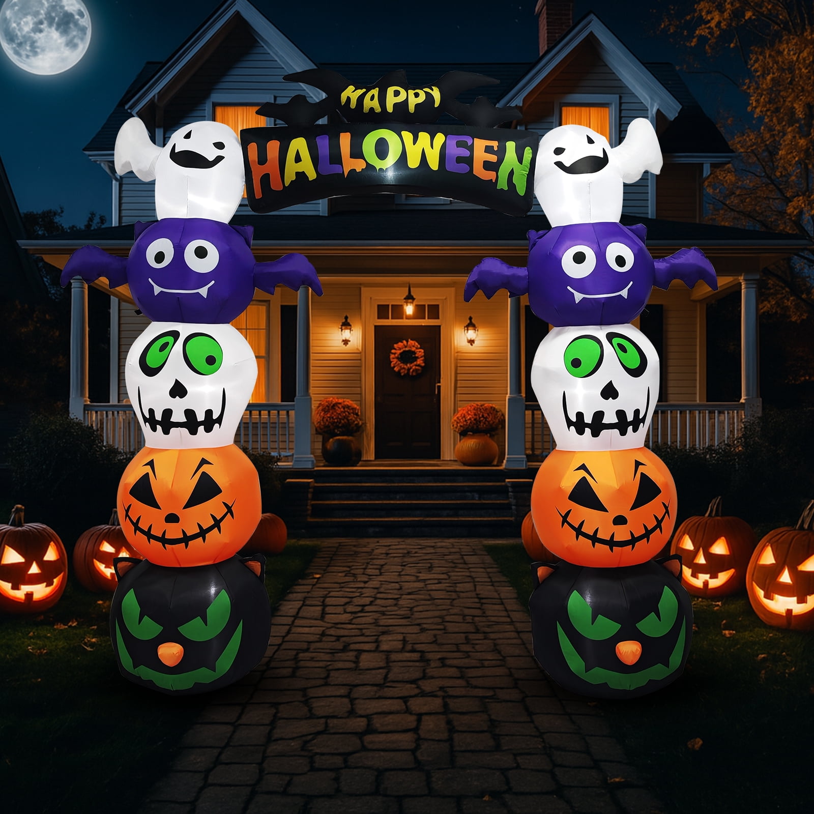 Astoutdoor Halloween Inflatable Pumpkin Archway, 8.2 ft, Polyester, with Built-in White LED Lights