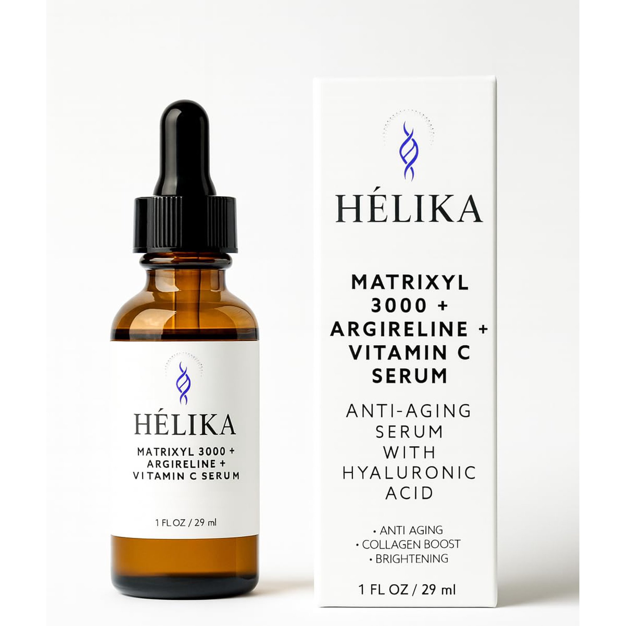 HÉLIKA Matrixyl 3000 + Argireline + Vitamin C Face Serum – Peptide Anti-Wrinkle Filler – Hydrating Collagen Booster with Hyaluronic Acid, Witch Hazel, Niacinamide – Fragrance-Free, 1 fl oz