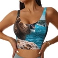 thumbnail image 1 of Fotbe Ice Blue Coastal Lion Sujetador Deportivo Largo sin Aros para Mujer con Almohadillas y Soporte Medio, Transpirable y Absorbente, Camiseta Tipo Chaleco o Tank Top-Small, 1 of 8