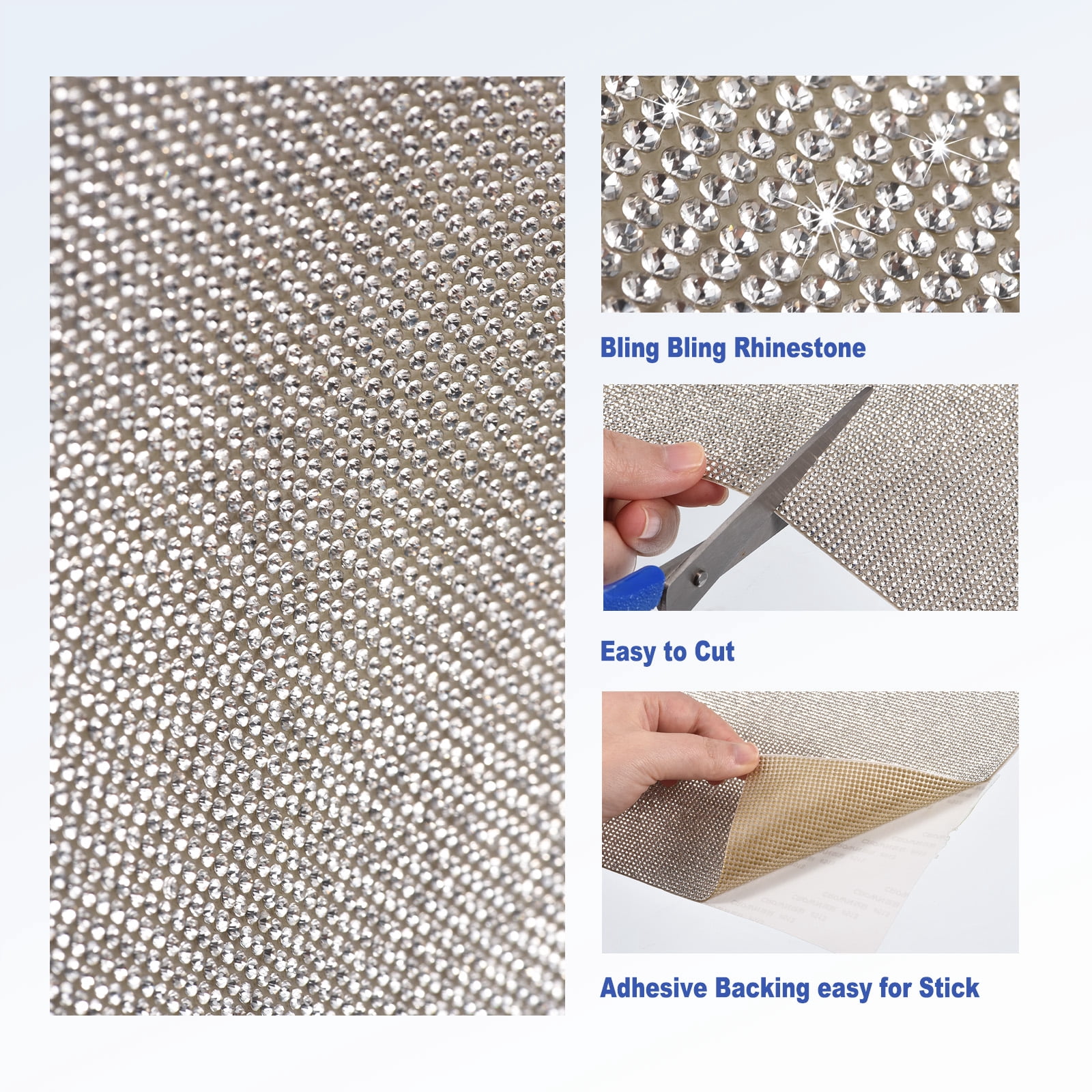 Uxcell Bling Crystal Rhinestone Sheet Self-Adhesive Rhinestone Sticker 7.87 Inch x 4.92 FT for DIY Craft Silver White