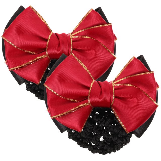 Miangastore 2 Pcs Nœud Papillon Snoods Filet Doré Coiffe Professionnelle pour Chignon pour Travail Quotidien en Classe (Rouge)