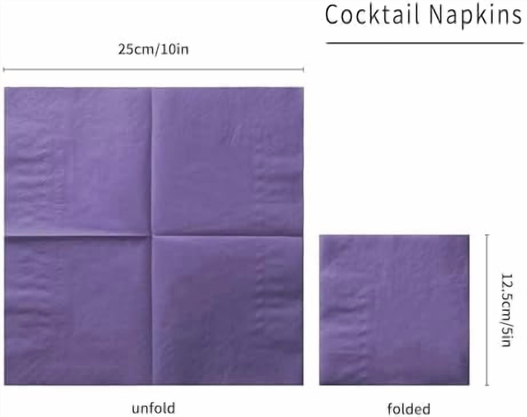 100 Pack Cocktail Napkin 2-Ply Dessert Napkins Folded 5 x 5 Inches Disposable Napkins for Dinner Wedding Birthday Party Bridal Anniversary Reception Event (100, Purple)