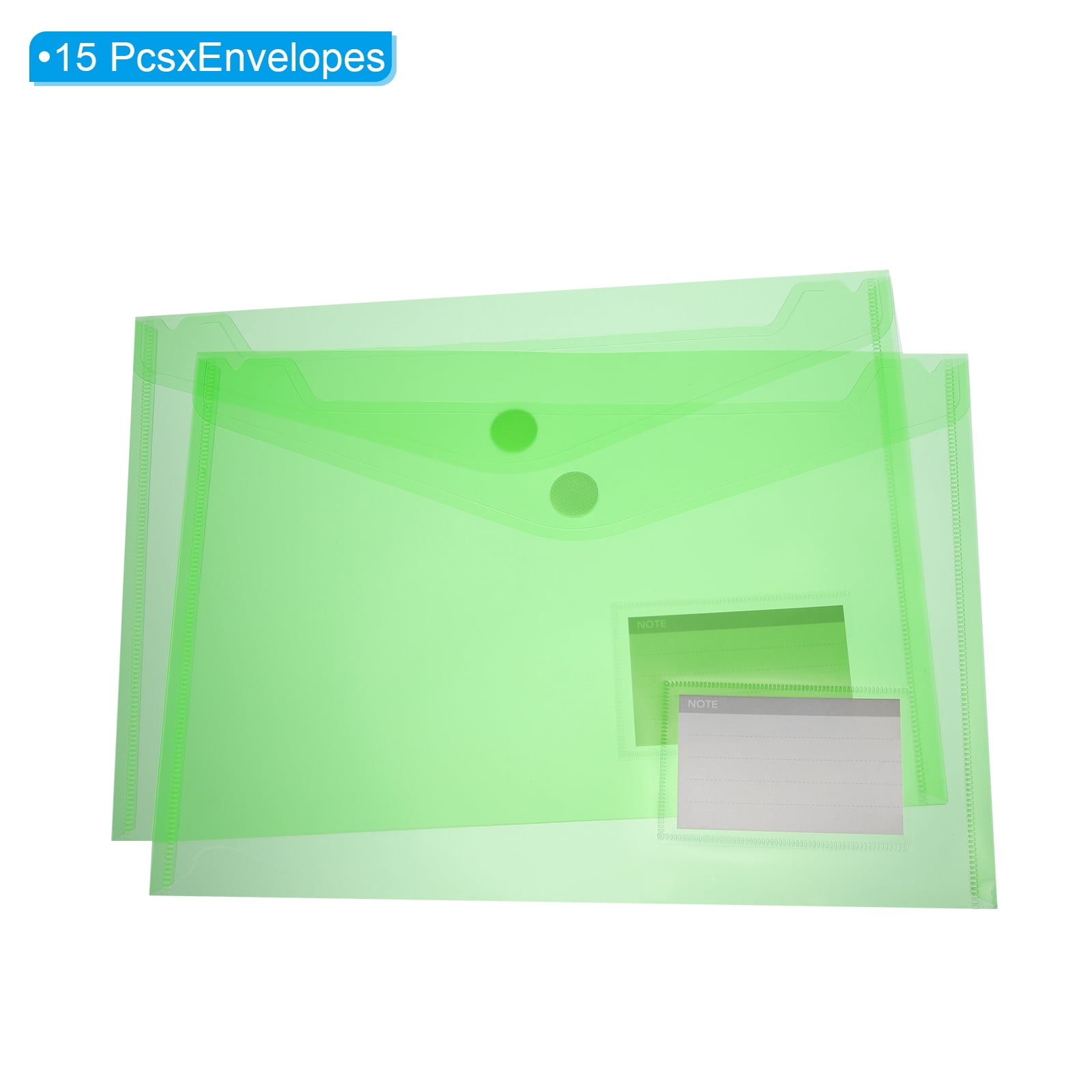 Uxcell Plastic Envelopes Folder, 15Pcs A4 Letter Size with Label Pocket File Bag Green