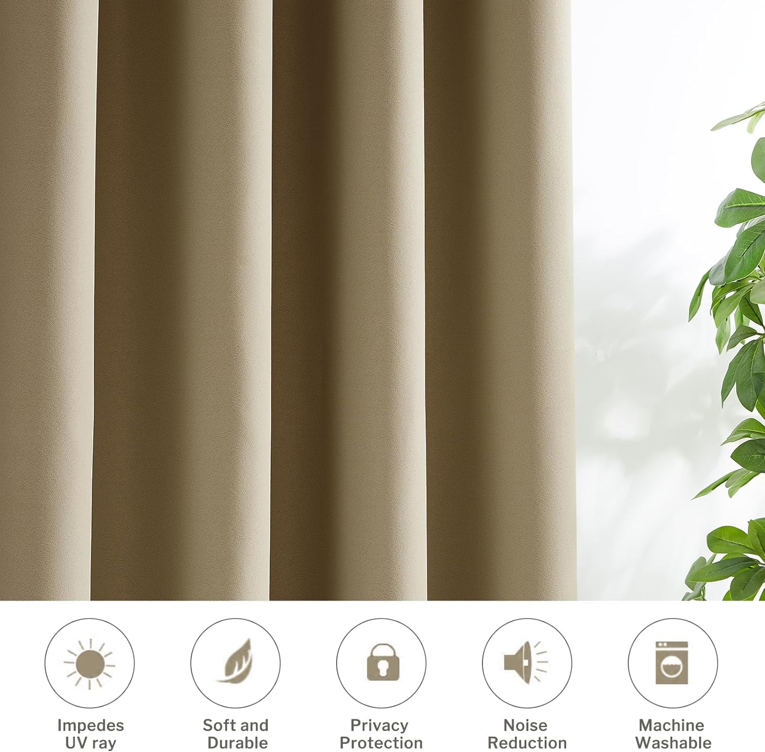Blackout Curtains for Bedroom Cotton Curtains 63 inch Length 2 Panels Set Grommet Window Curtains for Living Room Thermal Insulated 100% Blackout Drapes (Biscotti Beige, 52 x 63 Inch)